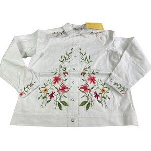 Victor Costa White Embroidered Jacket Size Small Vintage Cotton Blend NWT